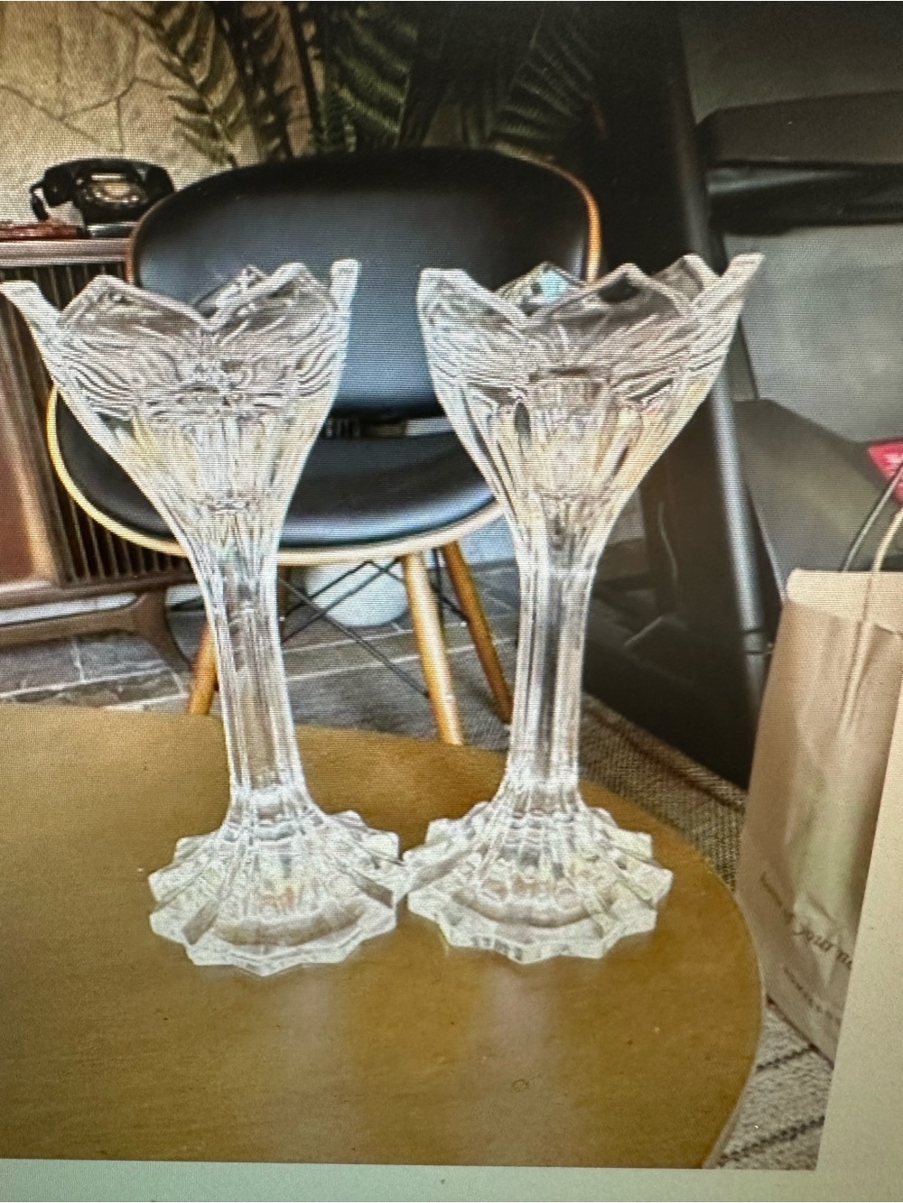 Gorham Clear Crystal Cut-Glass Pedestal Candlesticks Pair